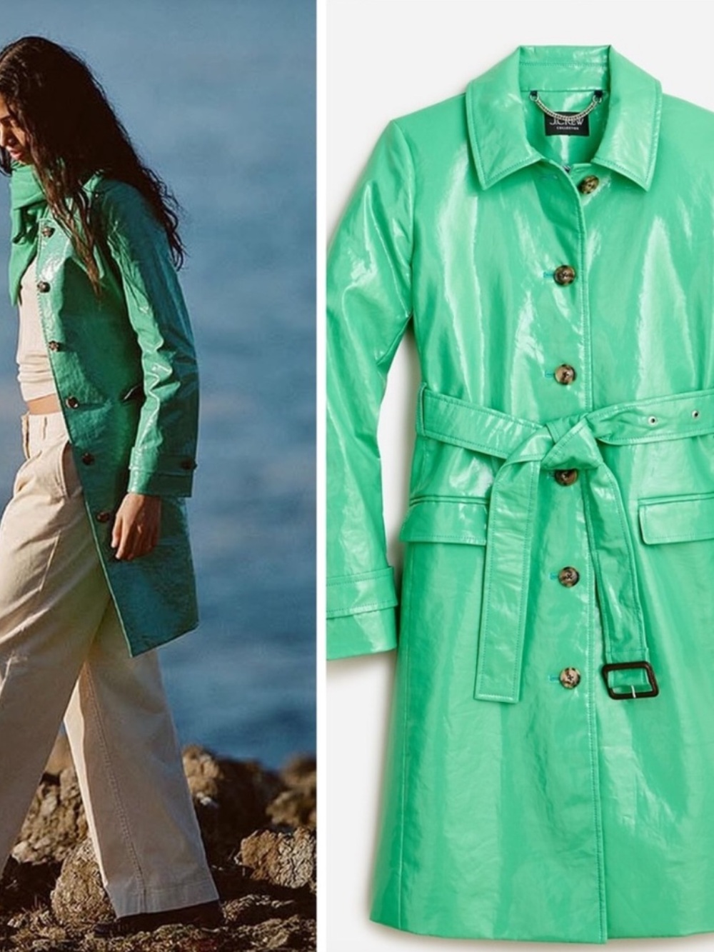 J. Crew Collection Trench Coat in Laminated Linen in Summer Green
